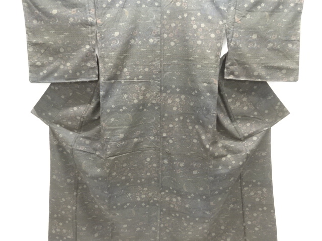 未使用品　花鳥に古典柄手織り紬着物